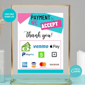 Colorful Payment Type Sign: Customizable Canva Template (Digital Download)