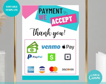 Segnale di pagamento colorato: modello Canva personalizzabile (download digitale)