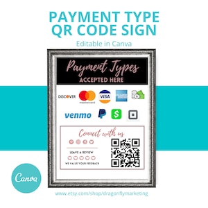 Rose Gold QR Code Payment Sign: Small Business Canva Template (Digital Download)