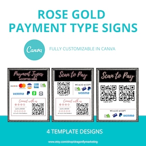 Bord met QR-code betalingstypes, Canva-sjabloon betalingsbord, Bewerkbare sjabloon betalingsbord, Aanpasbaar betalingsbord, Bord met betaalmethoden