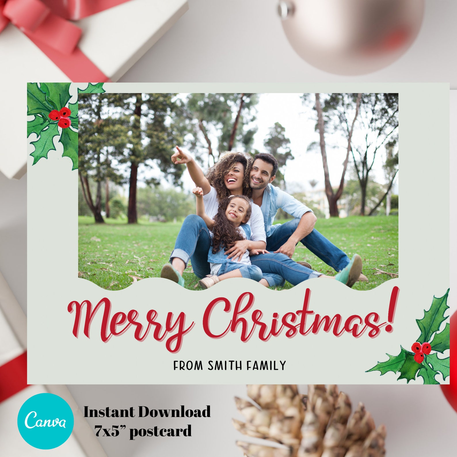 Christmas Card Template Canva Holiday Card Template Photo | Etsy