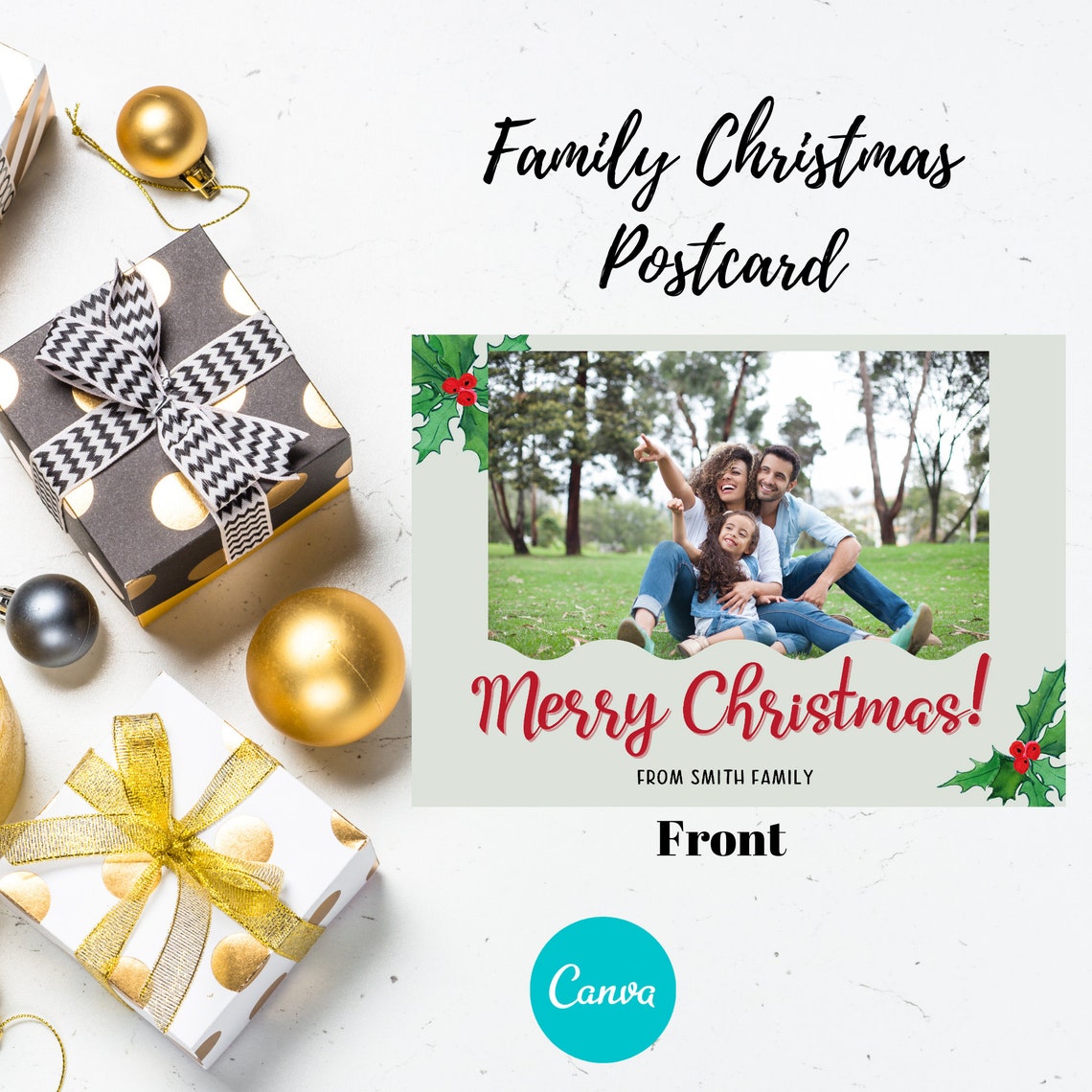 Christmas Card Template Canva Holiday Card Template Photo Etsy Espa a
