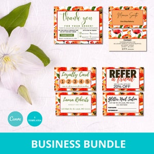 Poppies Business Card Template Bundle: Thank You, Loyalty, Referral (Canva)