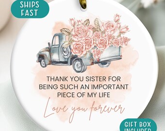Sister Christmas Ornament: Heartfelt Ceramic Keepsake, family gift, sister