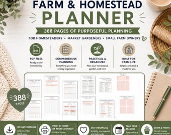Hof- und Selbstversorgerplaner | 388-seitiger Geschäftsplaner (PDF) | Anbau, Viehhaltung, Budget und Gewinnverfolgung für Landwirte und Gärtner