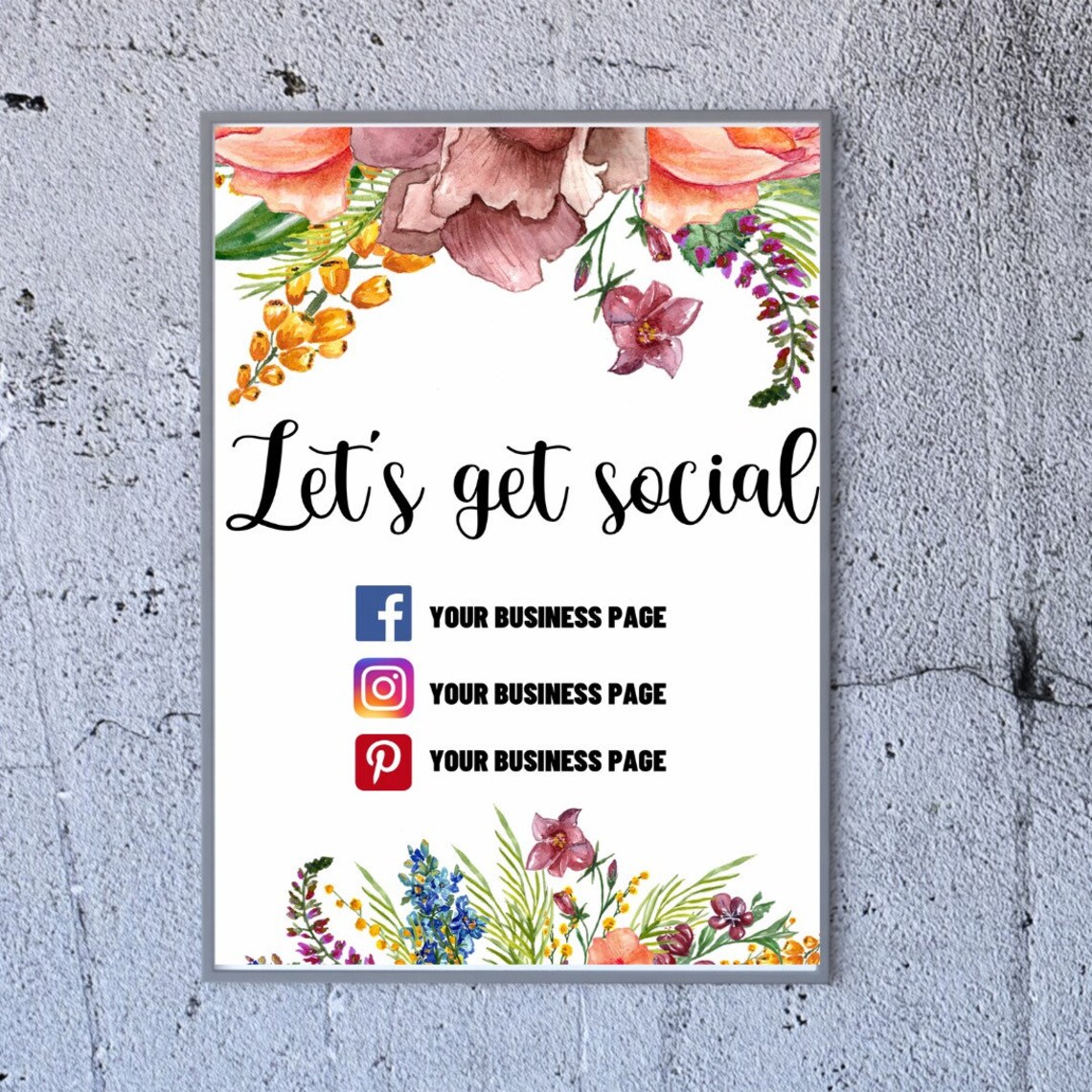 Customizable Let's get social Social Media editable | Etsy