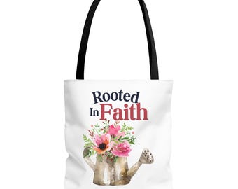 Bolso tote Rooted in Faith Garden / Estampado integral de jardín, diseño floral caprichoso, poliéster duradero, bolso reutilizable para compras y uso casual.