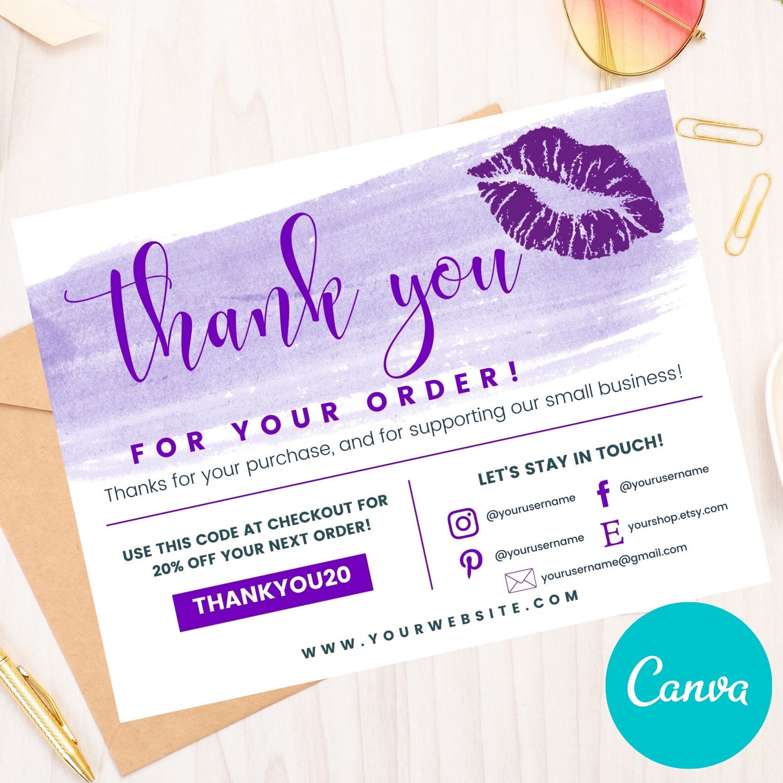Business Thank You Card CANVA Template Thank You For Your Etsy