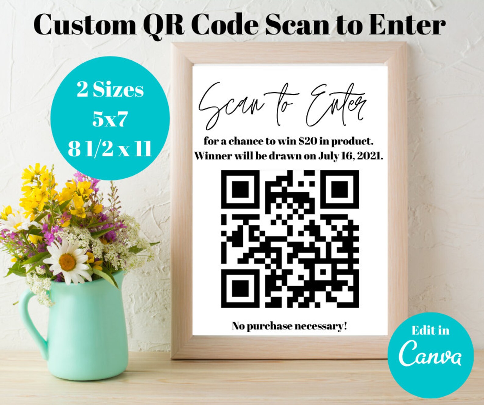 Enter to Win QR Code Sign Enter to Win Printable Giveaway Etsy