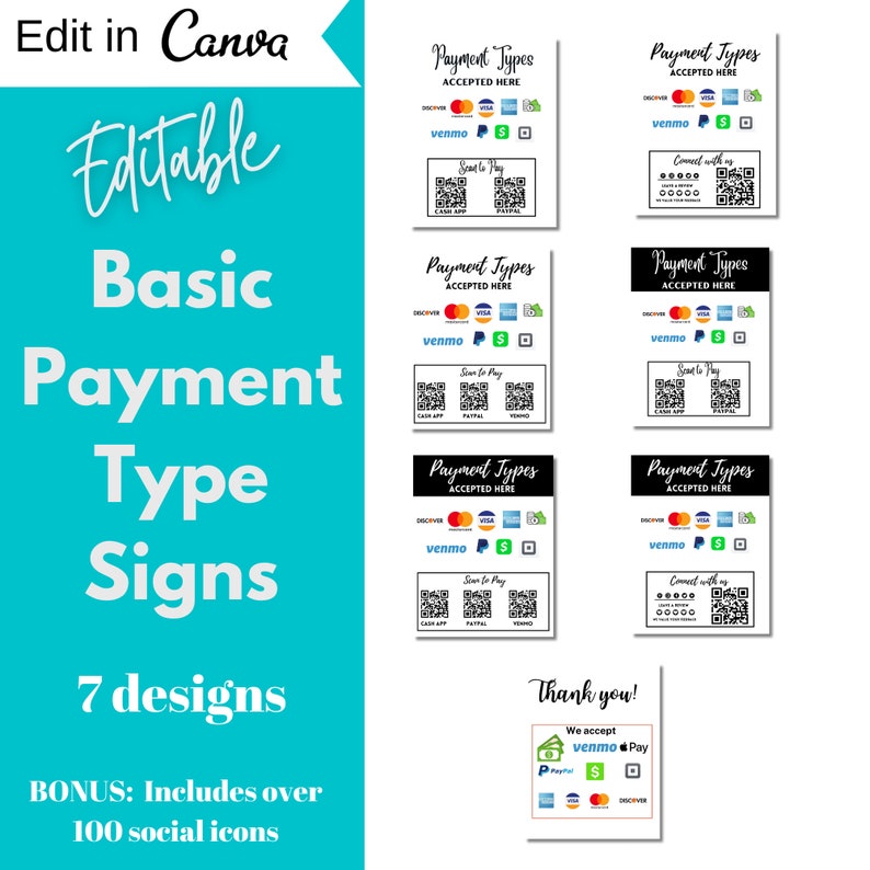 Vendor Payment Method Sign: Customizable Canva Template (digital ...