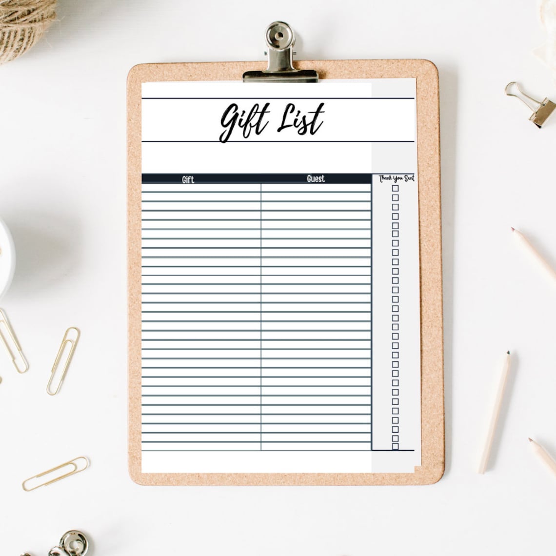 Basic Printable Gift List Bridal Shower Gift List Printable Etsy