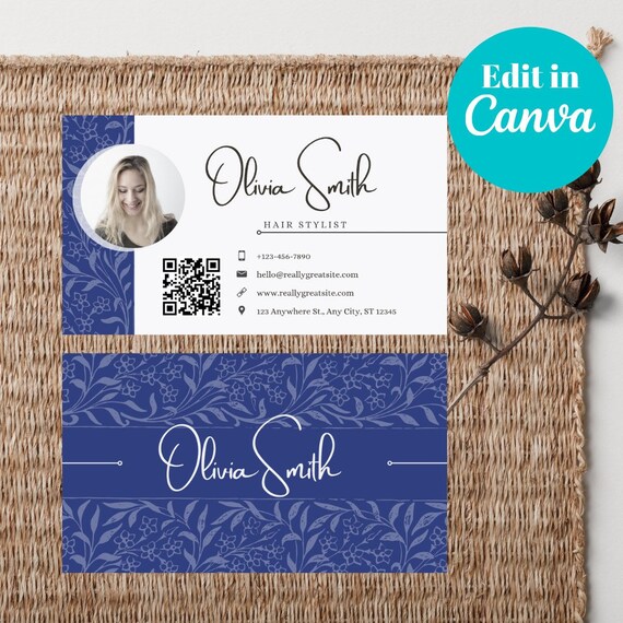 Blue QR Code Business Card Canva Template Business Card Etsy
