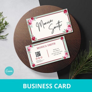 Editable Floral Business Card Template: Modern QR Code Design (Canva)