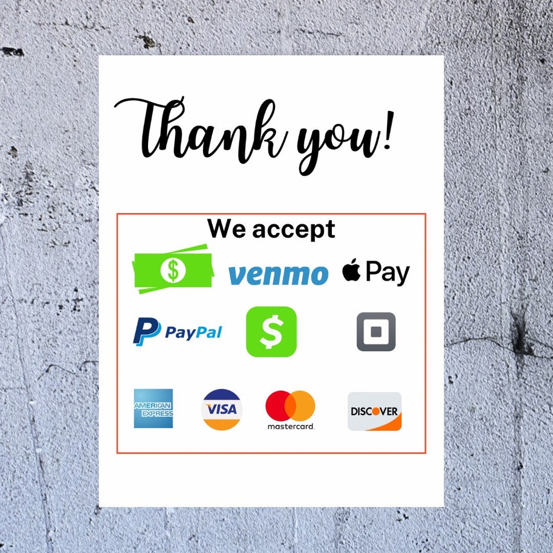 Basic Payment Method Printable We Accept Credit Cards | Etsy India