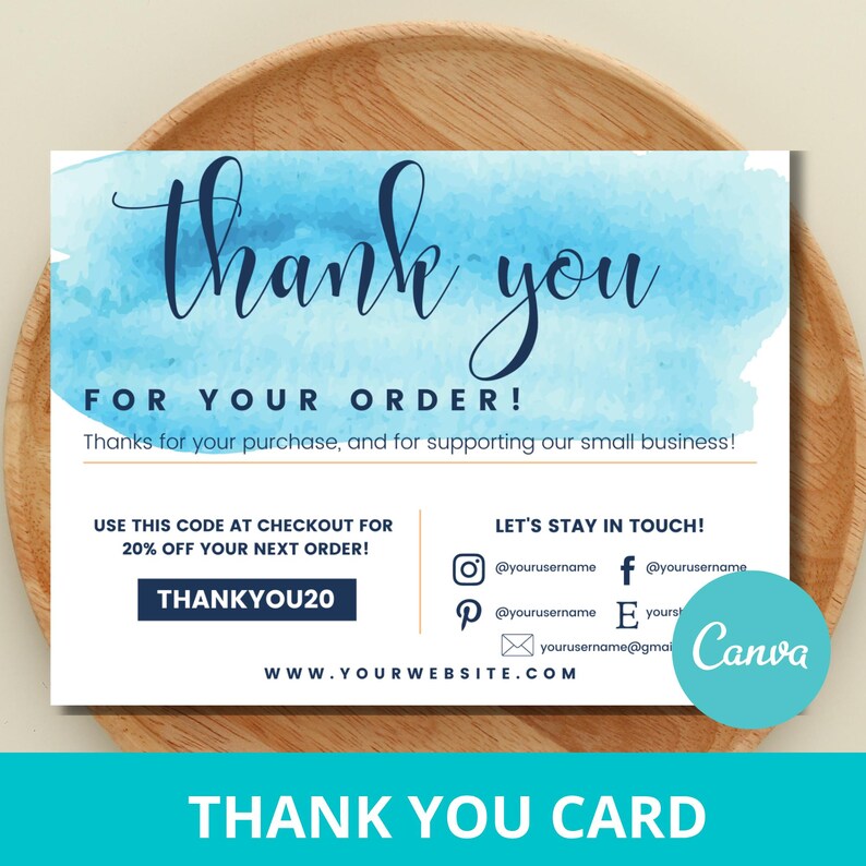 Thank You Card Template | Editable Canva Business Insert | Printable ...