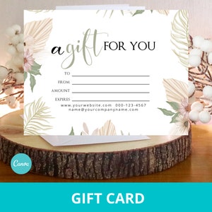 Vale regalo floral, plantilla Canva, tarjeta regalo editable, vale personalizable, vale regalo imprimible, promoción vacaciones de negocios