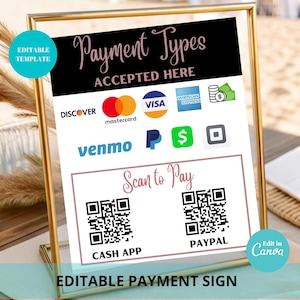 Rose Gold Payment Method Sign: Editable Business Template (Canva)