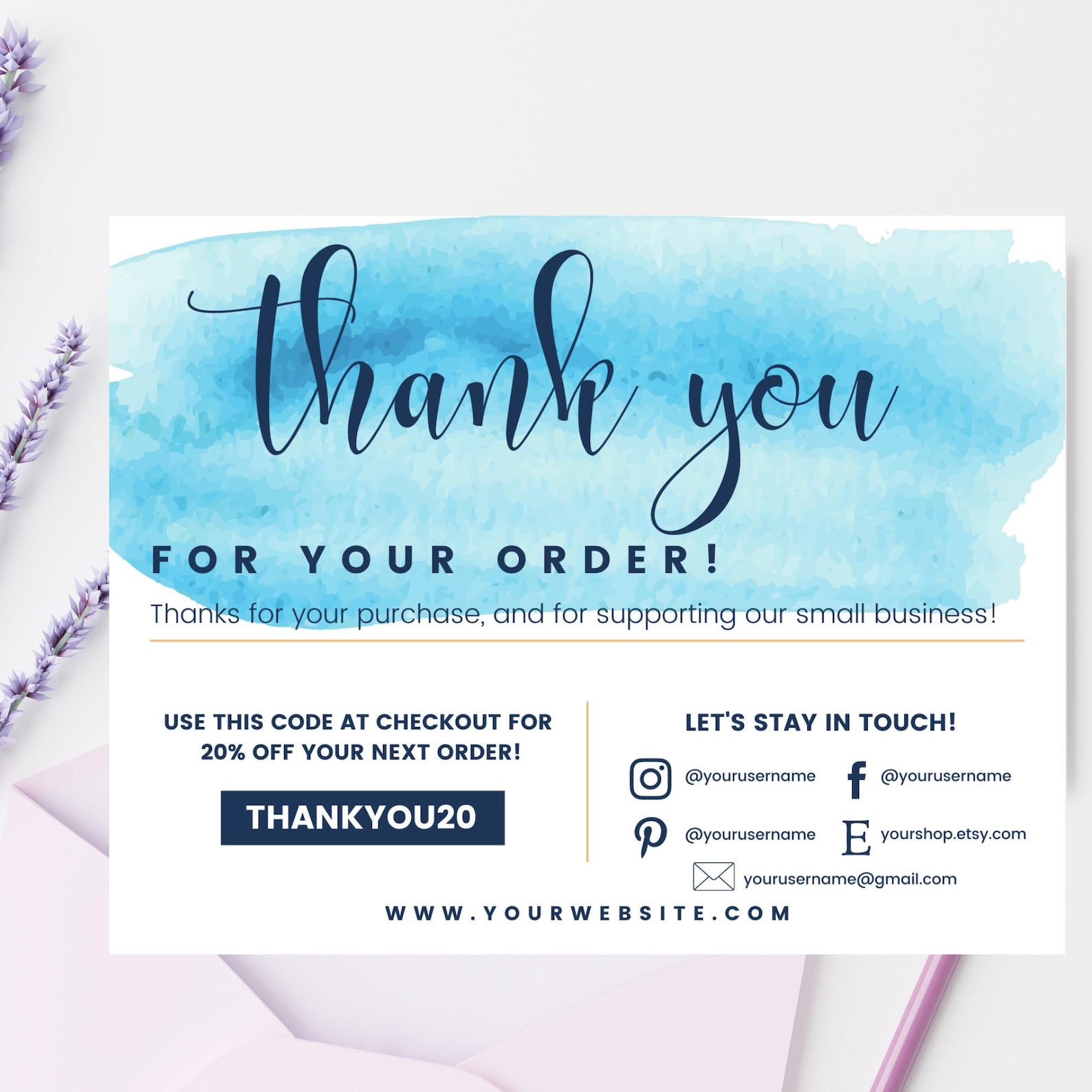 Business Thank You Card CANVA Template Thank You for Your Etsy