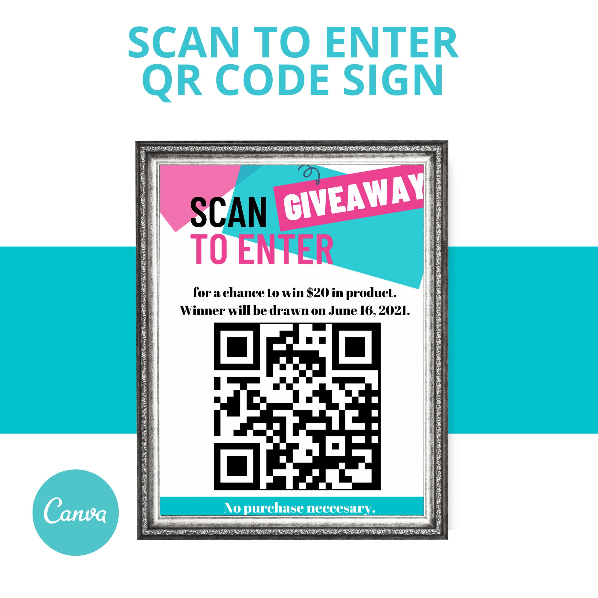 Colorful Scan to Enter QR Code Sign: Editable Canva Template