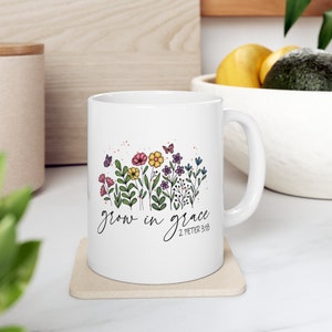 Grow in Grace Coffee Mug: Christian Scripture Ceramic Mug