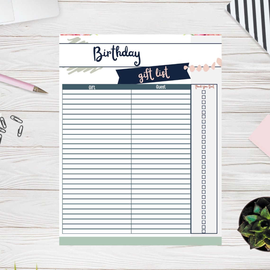 Birthday Gift List Birthday Party Gift List Printable Gift Etsy
