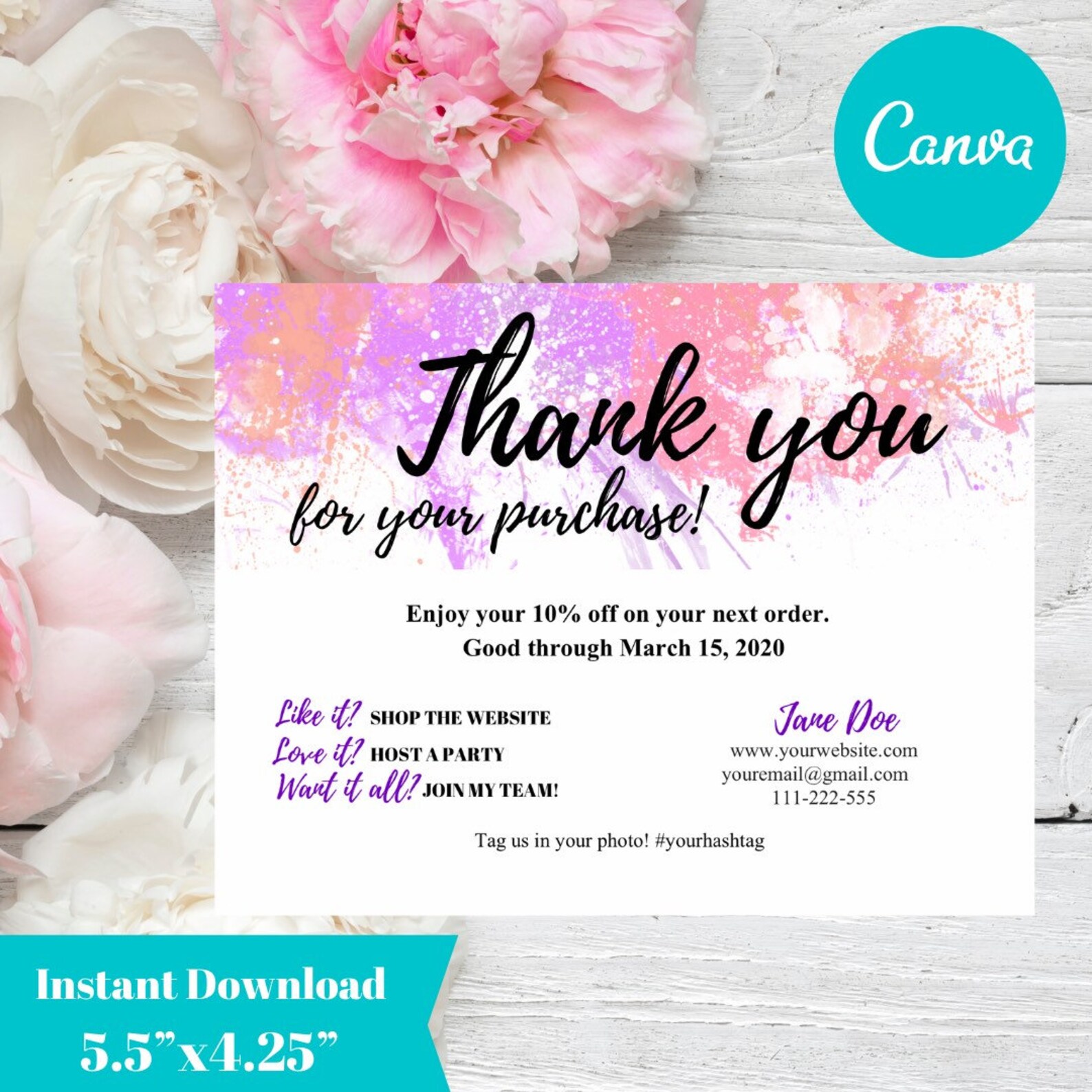 Business Thank You Card CANVA Template Thank You for Your Etsy