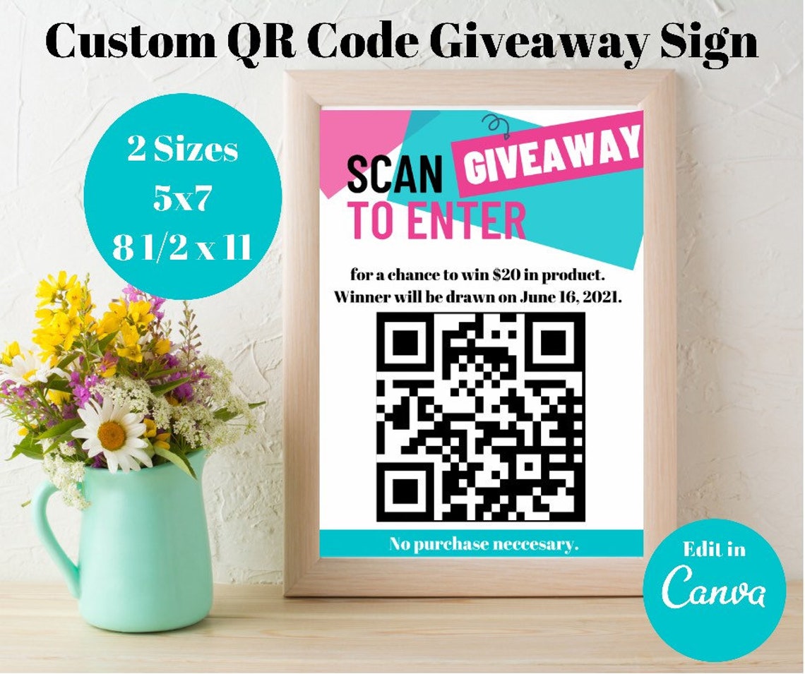 Enter to Win QR Code Sign Enter to Win Printable Giveaway - Etsy