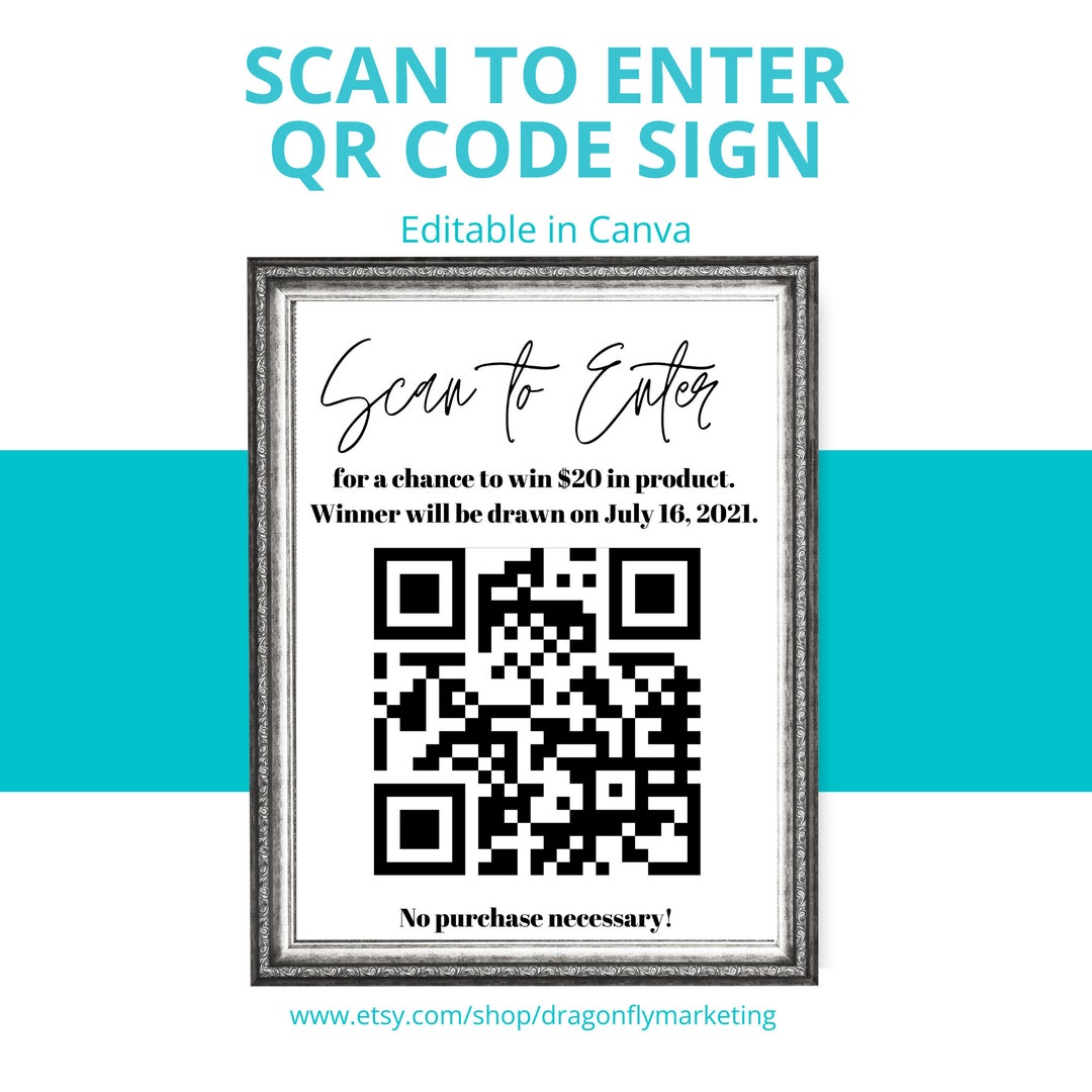 Scan to Enter Sign, QR Code Sign, QR Code Entry Sign, Black and White ...
