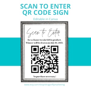 Scannen om in te voeren, bord met QR-code, bord met QR-code, Zwart-wit evenementbord, bewerkbare Canva-sjabloon, QR-codebord voor inchecken voor gasten