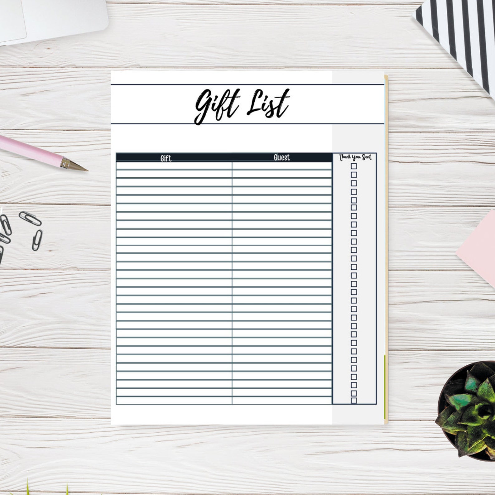Basic Printable Gift List Bridal Shower Gift List Printable Etsy