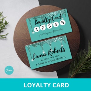 Teal Loyalty card template, Loyalty Card Template, Customizable loyalty card, Editable loyalty card, Canva template loyalty card