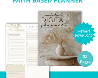 Faith-Based Undated Digital Planner | Printable Christian Planner PDF | Scripture & Prayer Journal | 35 Page Productivity Organizer