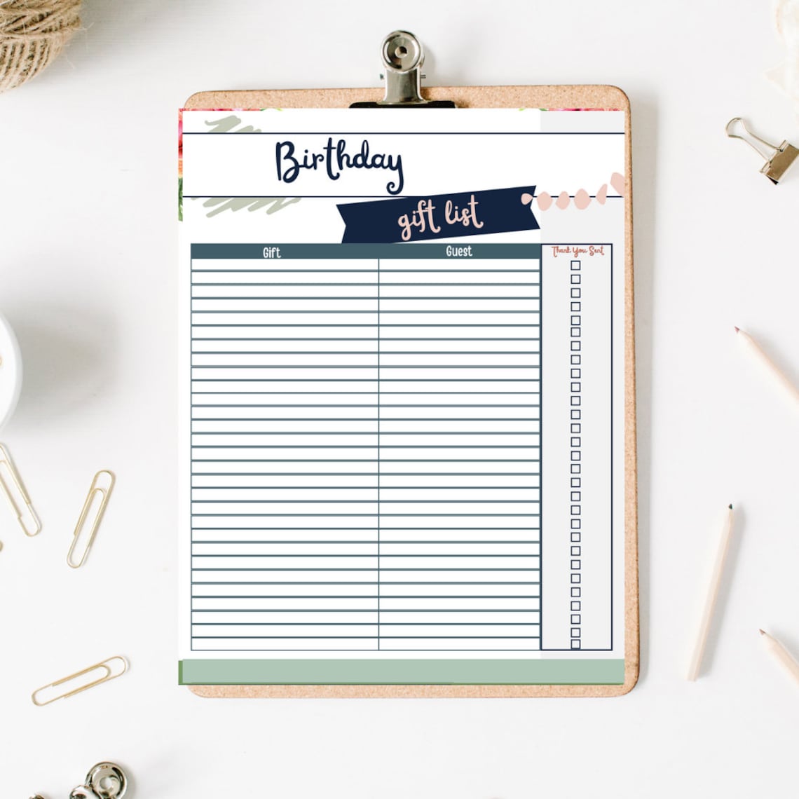 Birthday Gift List Birthday Party Gift List Printable Gift Etsy