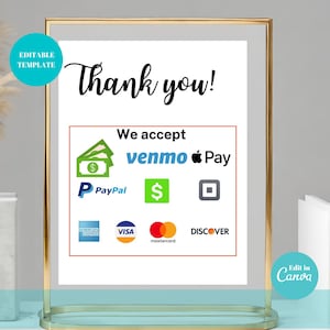 Payment Types Sign Canva Template | Vendor Booth Sign | Craft Fair Farmers Market Display | Editable Payment Options Printable
