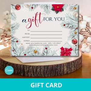 Vale regalo navideño, plantilla Canva, tarjeta regalo editable, vale personalizable, vale regalo imprimible, promoción de vacaciones de negocios