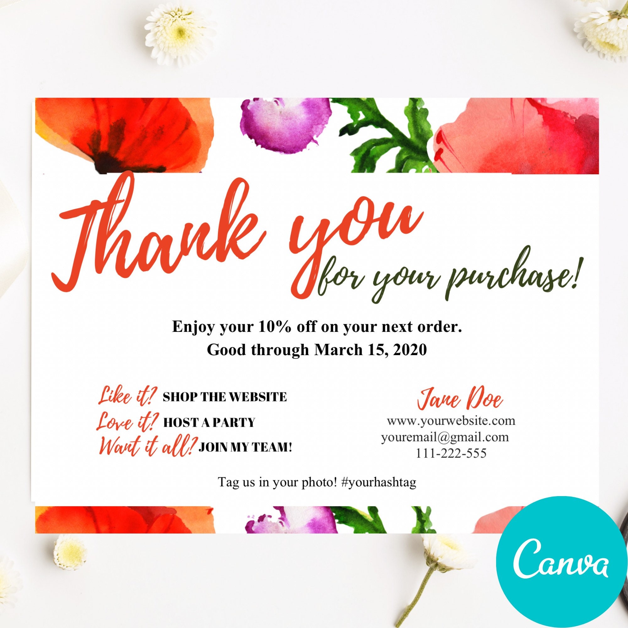 Business Thank You Card CANVA Template Thank You For Your Etsy