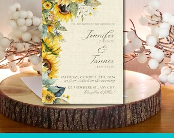 Invitación de boda con girasoles / Plantilla editable de Canva de 5x7 / Invitación de boda rústica con flores / Descarga instantánea