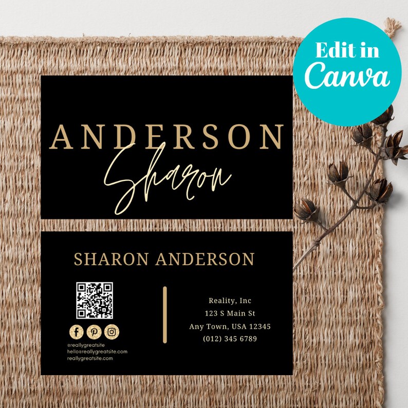 Black Gold QR Code Business Card CANVA Templatebusiness Card Etsy