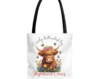 Bolso de mano con estampado de vaca de las Tierras Altas / Estampado integral de animales de granja, accesorio adorable de vaca, bolsa de mercado ecológica, regalo para amantes de las vacas