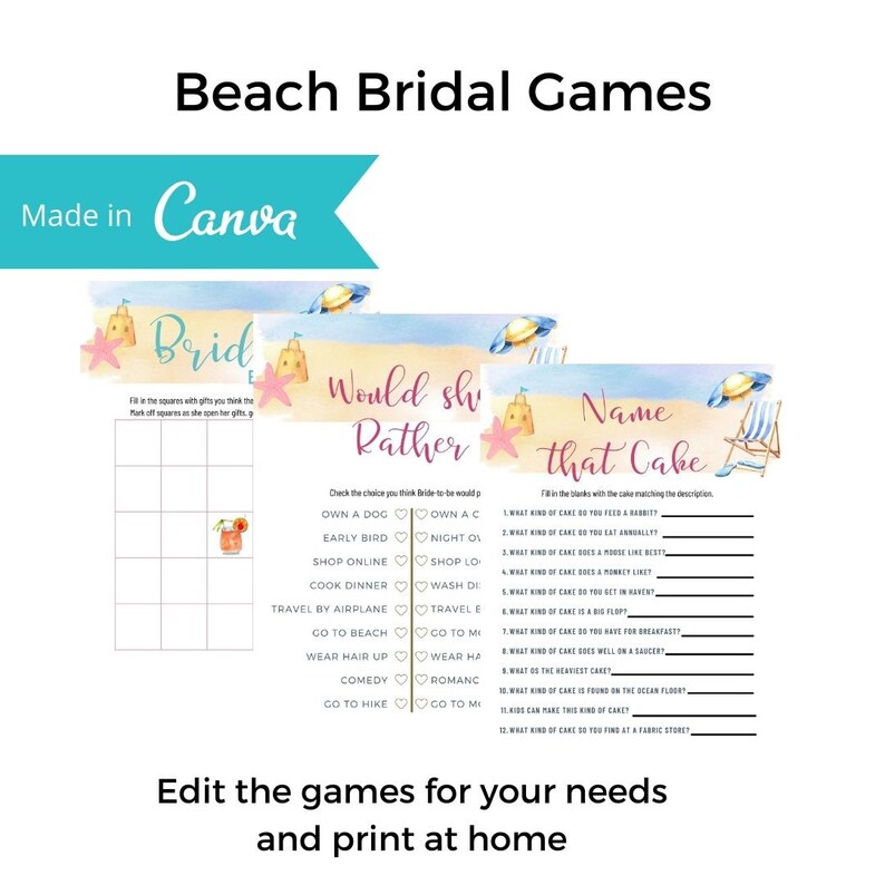 Beach Bridal Shower Game Bundle Wedding Shower Game Bridal Etsy