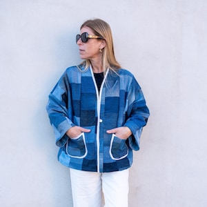 Jaqueta jeans patchwork reciclada