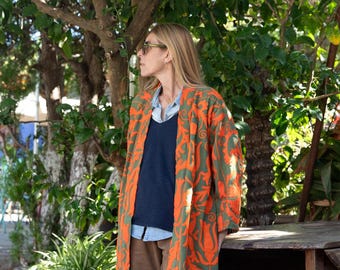 Handmade Suzani Kimono Jacket, Vintage Embroidered Silk & Cotton