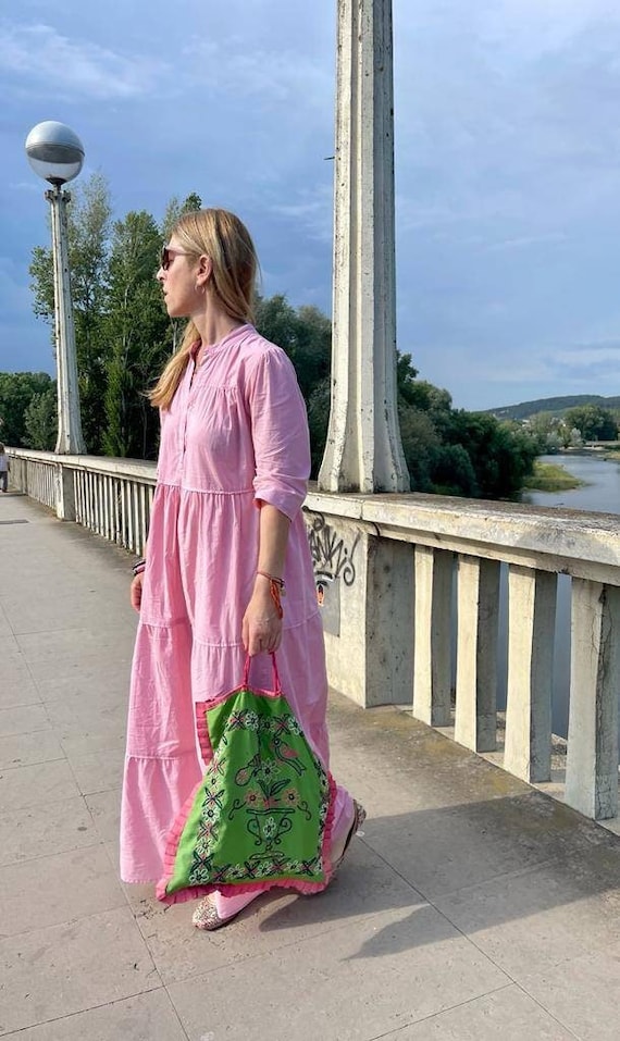 knee length dresses for ladies Caravana Womens Sleeveless Maxi Dress with Sustainable Cotton Deep V Neck A-Line Silhouette Dusty Pink One Size main image 1