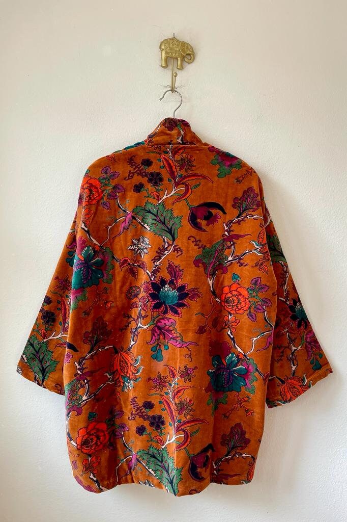 Veste Courte En Velours Imprimé Jungle – Femme, Réversible, Fait Main (Inde)