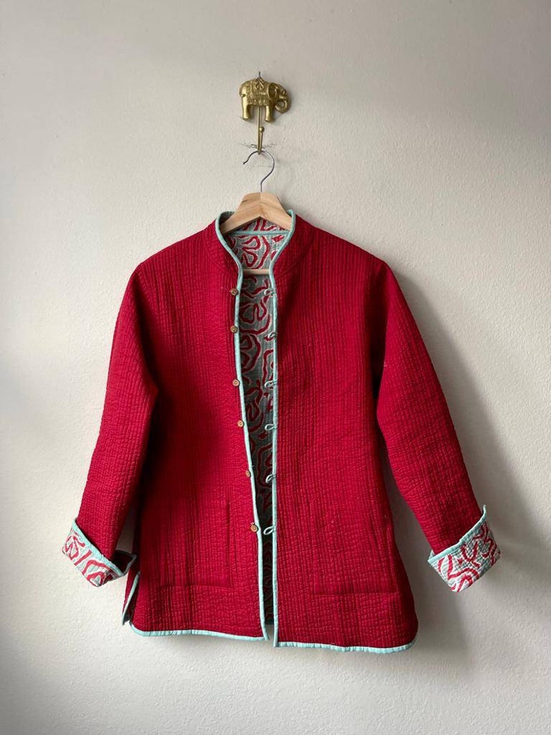 Block Print Reversible Quilted Jacket Etsy