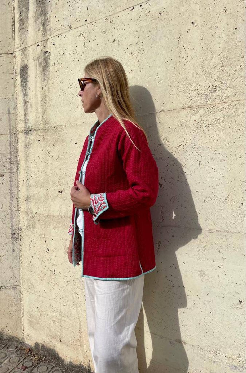 Block Print Reversible Quilted Jacket Etsy