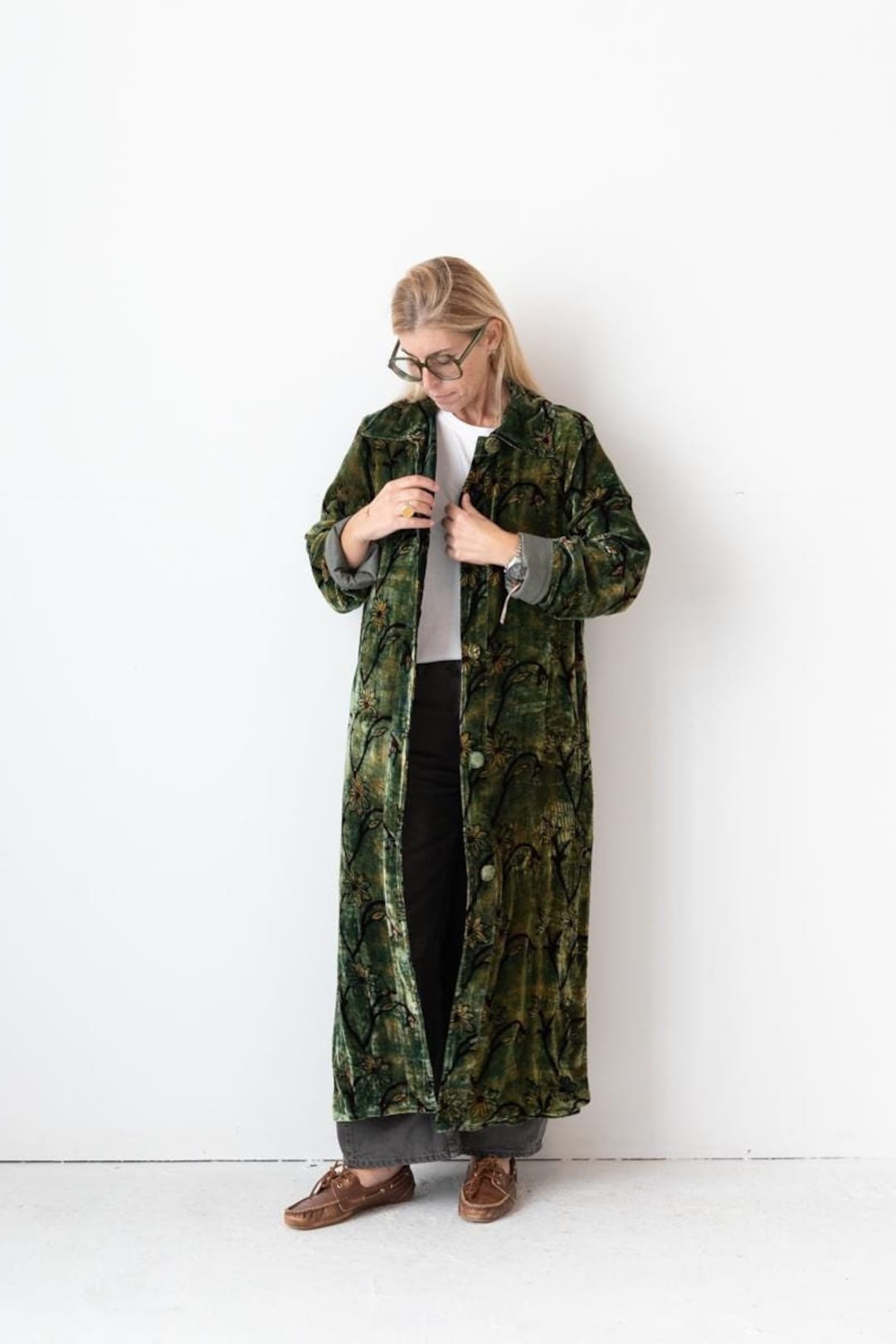 Long Velvet Coat In Solid Color