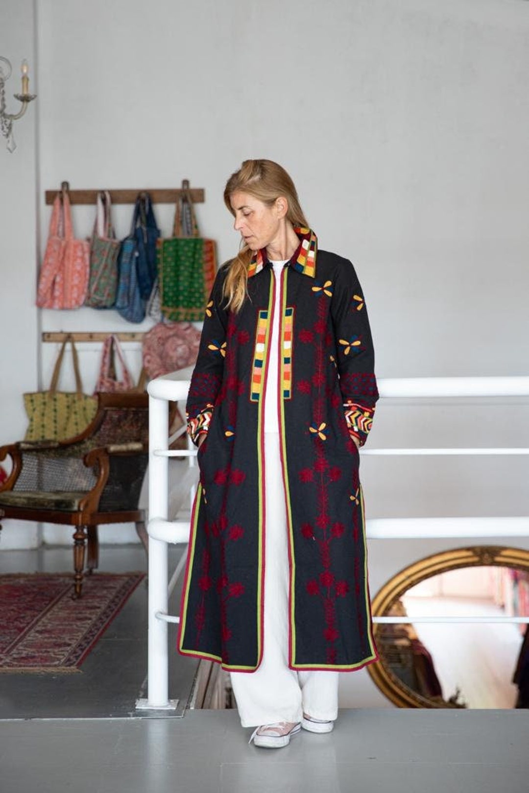 Embroidered Lace Long Kimono main image 1