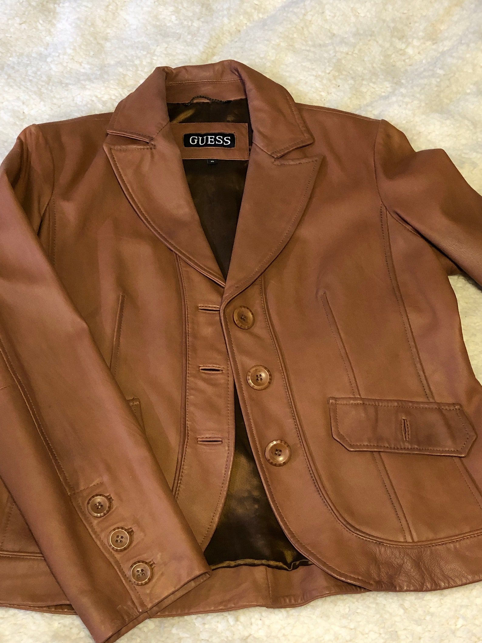 guess womens brown leather jacket