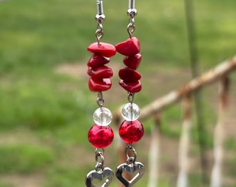 Handmade, Heart Earrings with Dyed Agate